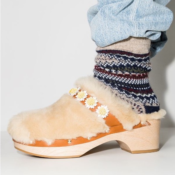 Fabrizio Viti Jean shearling daisy clogs like new size 38 made in Italy auth! - Picture 2 of 11